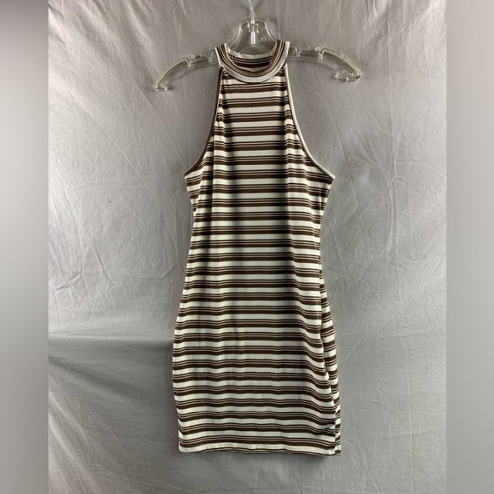 Striped Print Halter Neck Bodycon Dress - Picture 6 of 6